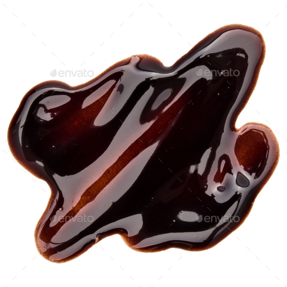 Chocolate syrup drop isolated on white background. Top view. Stock ...