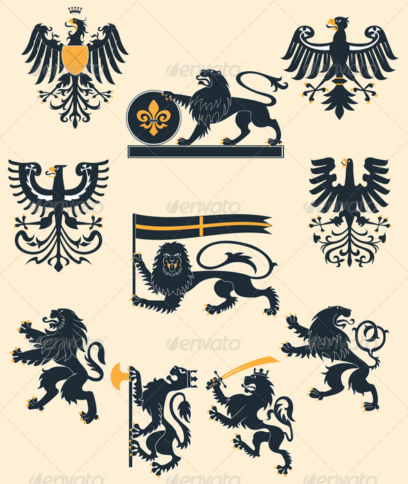 Heraldic lions and eagles set - Animals Characters