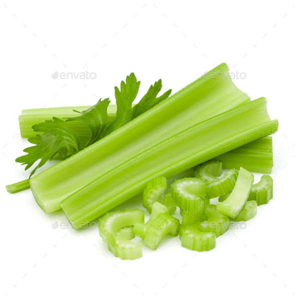 Celery stalk bunch isolated om white background cut out. Stock Photo by