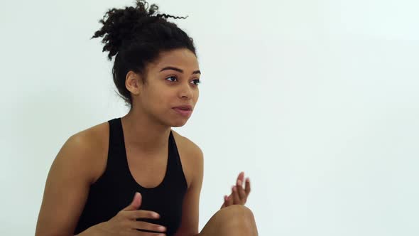 Black Woman Talking Isolated on White alt