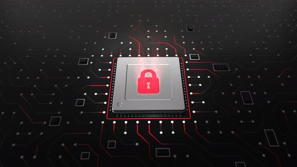 3D Render of a CPU on a motherboard with Locked CPU. Loop alt