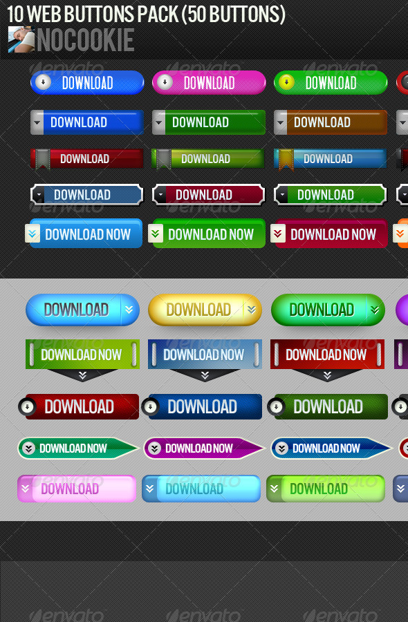 10 Web Buttons Pack (50 Buttons) - Buttons Web Elements