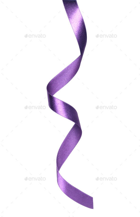 Shiny satin ribbon in lavender color isolated on white background close up - Stock Photo - Images