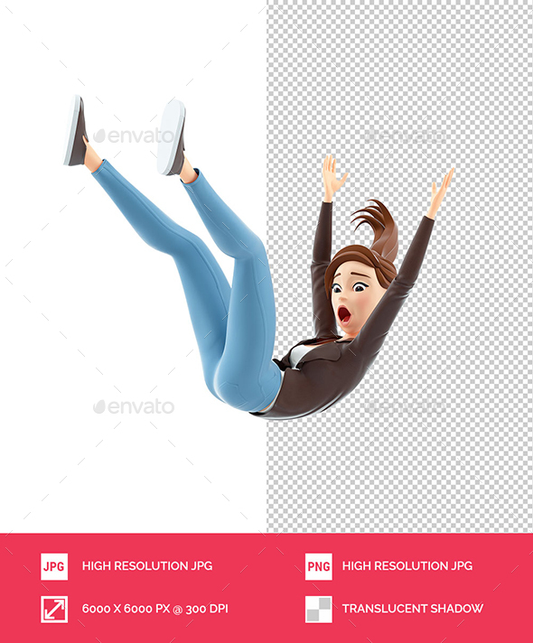 3D Cartoon Woman Falling from Height