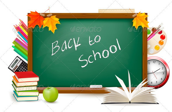 Back to school Green desk with school supplies - Industries Business
