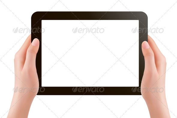 Hands holding digital tablet pc Vector illustrat - Computers Technology