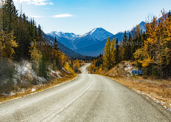 Stewart-Cassiar Highway 37 in fall BC Canada - Stock Photo - Images