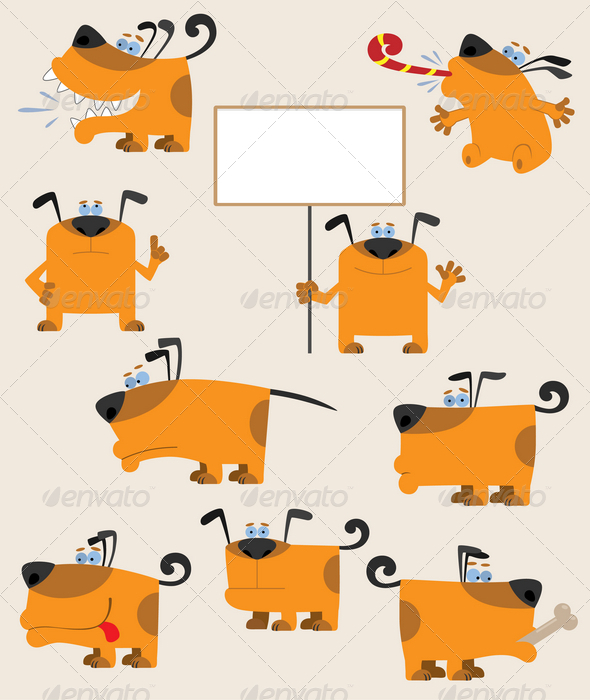 Funny cartoon yellow dogs - Animals Characters