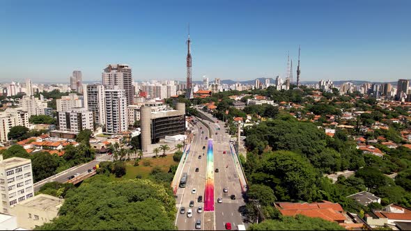 Sumare Viaduct at downtown Sao Paulo Brazil. Tourism landmark. alt