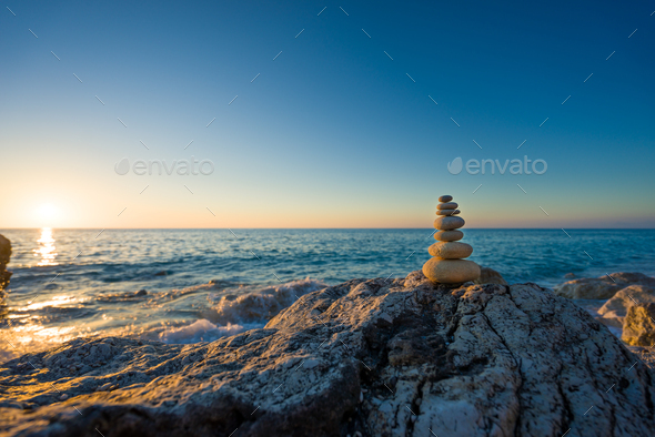 concept of balance and harmony. rocks on the coast of the Sea