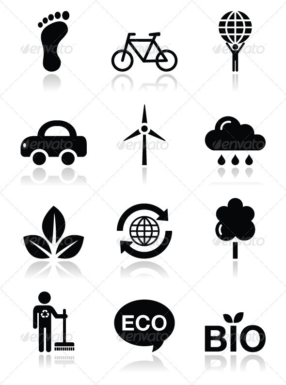 Green ecology black clean icons set - Web Elements Vectors