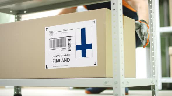 Box with Goods From Finland in a Storage