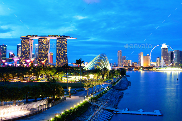 Singapore skyline at night Stock Photo by leungchopan | PhotoDune