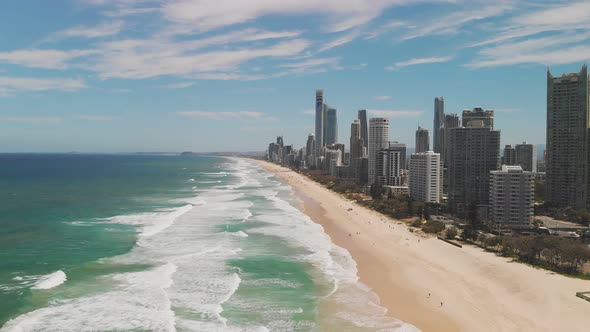 Surfers Paradise beach from aerial drone perspective, Gold Coast, Queensland, Australia alt
