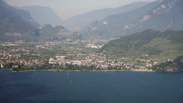 Locked Down Real Time Shot of Lake Garda and Mountains. Lake Garda Is the Largest Lake in Italy alt