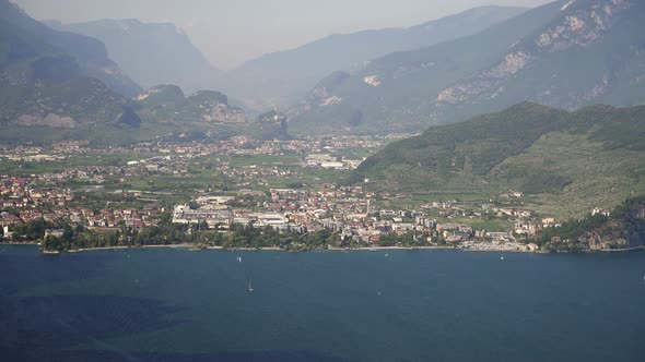 Locked Down Real Time Shot of Lake Garda and Mountains. Lake Garda Is the Largest Lake in Italy