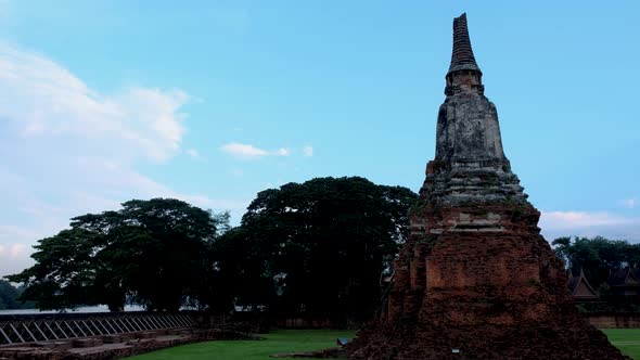 High Water at the River in Ayutthaya Thailand at Wat Chaiwatthanaram During Sunset Monsoon Season alt