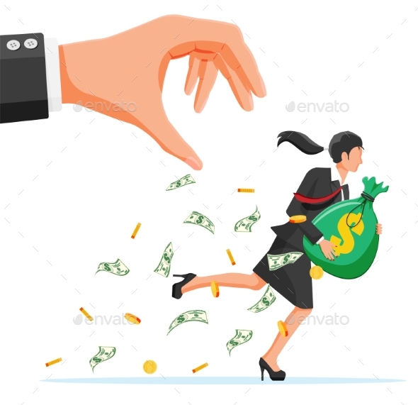 Hand Tries to Grab the Money Running Businesswoman