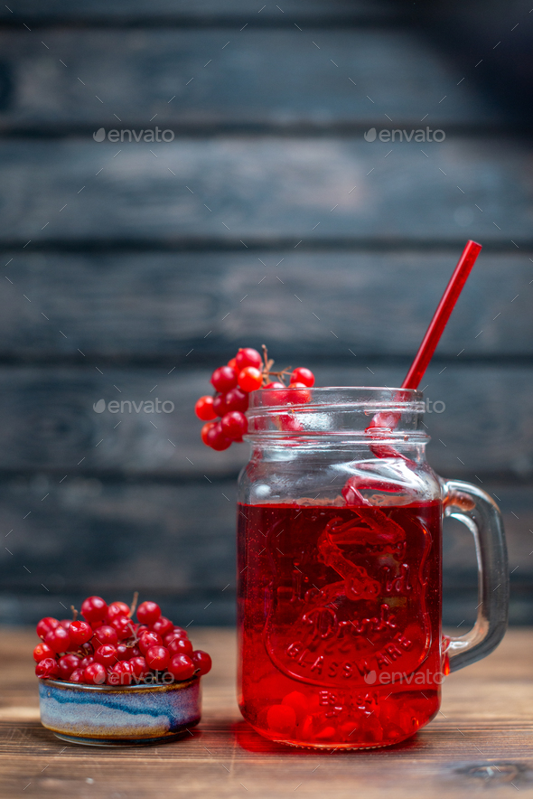 front view fresh cranberry juice inside can on the dark background bar fruit photo cocktail color