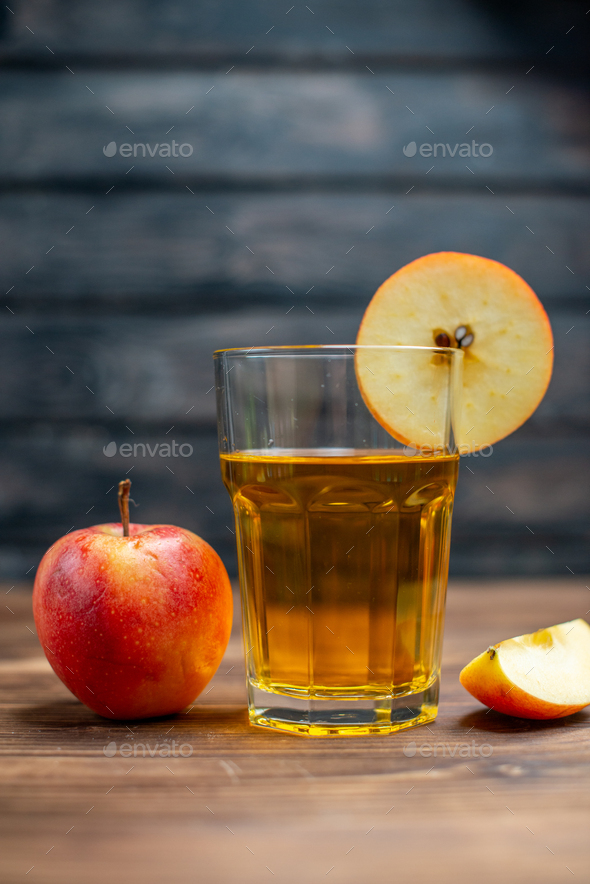 front view fresh apple juice with fresh apples on a dark background drink  photo color cocktail fruit Stock Photo by KamranAydinovStudio