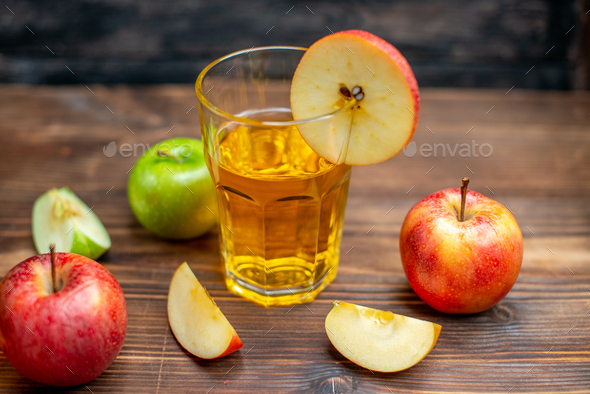 front view fresh apple juice with fresh apples on a dark background photo  color drink fruit cocktail Stock Photo by KamranAydinovStudio