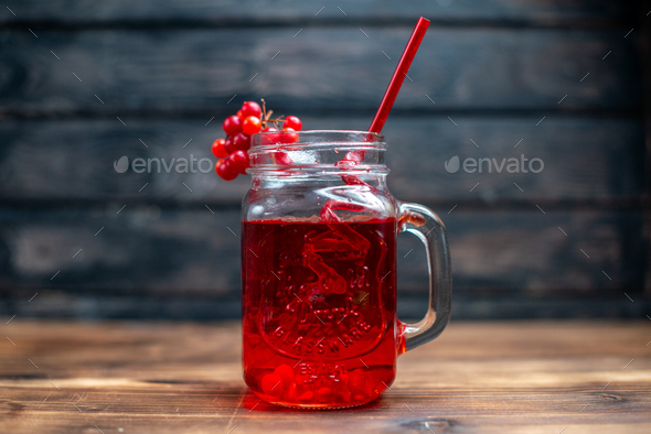 front view fresh cranberry juice inside can on the dark background bar fruit drink photo color