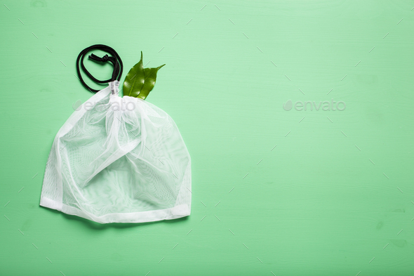 reusable mesh nylon bag, plastic free zero waste concept