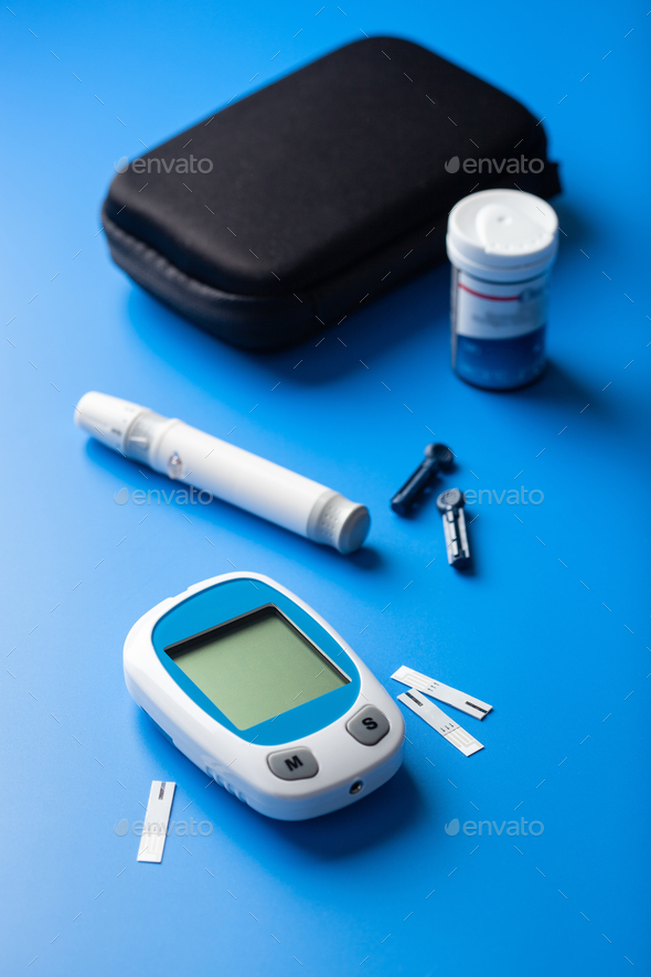 glucometer ketometer strips for self-monitoring of blood glucose or ketones level. diabetes