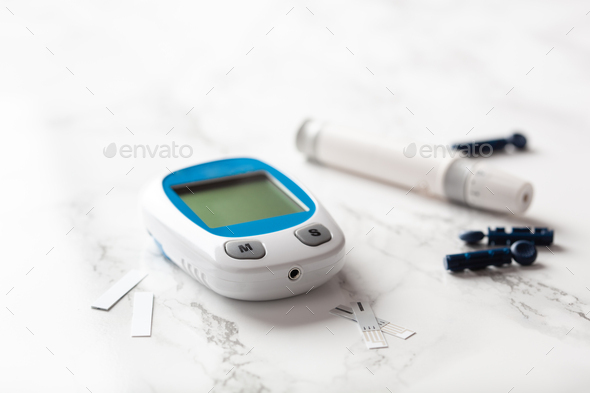 glucometer ketometer lancet and strips for self-monitoring of blood glucose or ketones . diabetes