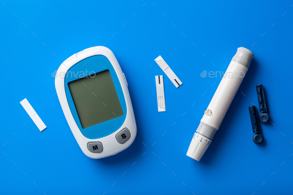 glucometer ketometer lancet and strips for self-monitoring of blood glucose or ketones . diabete
