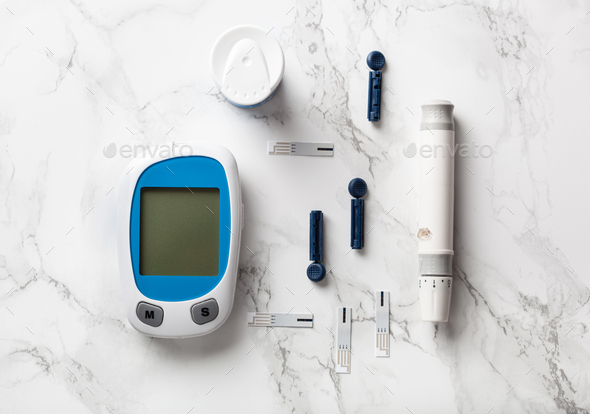 glucometer ketometer lancet and strips for self-monitoring of blood glucose or ketones . diabetes