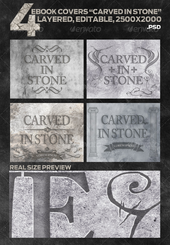 4 eBook Covers "Carved In Stone" - Layered - Miscellaneous Web Elements