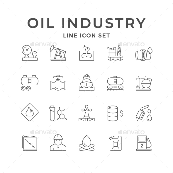 Set Line Icons of Oil Industry
