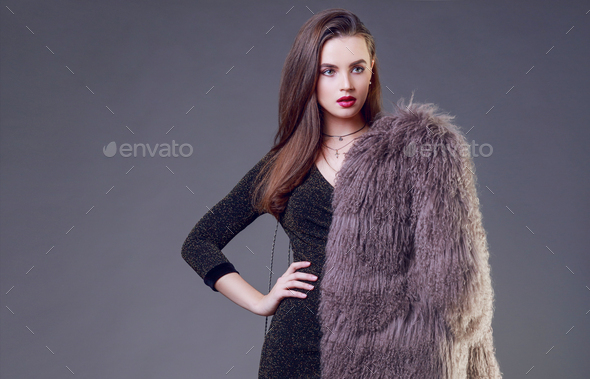 Stylish Fur Coat Posing, Stylish Fur Coat
