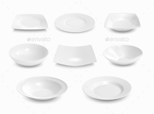 Download White Plates Realistic 3d Ceramic Dishes Mockup By Vectortradition