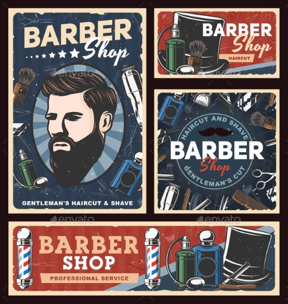 Barbershop Posters with Poles Hairdresser Razors