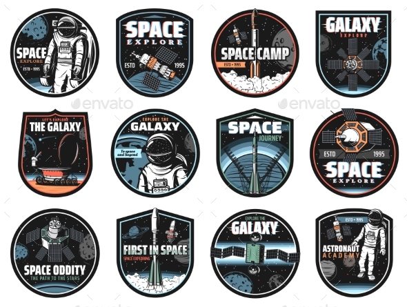 Galaxy Space Astronaut and Rocket Vector Icons