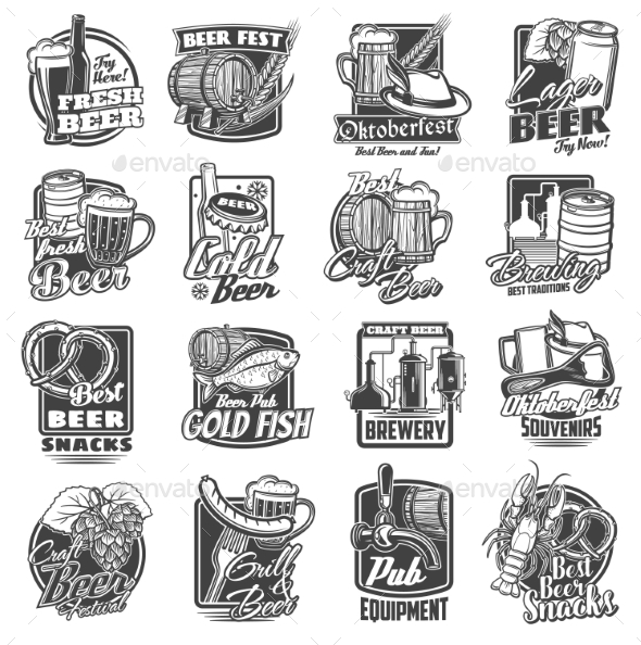 Craft Beer Brewery and Festivals Sketch Icons Set