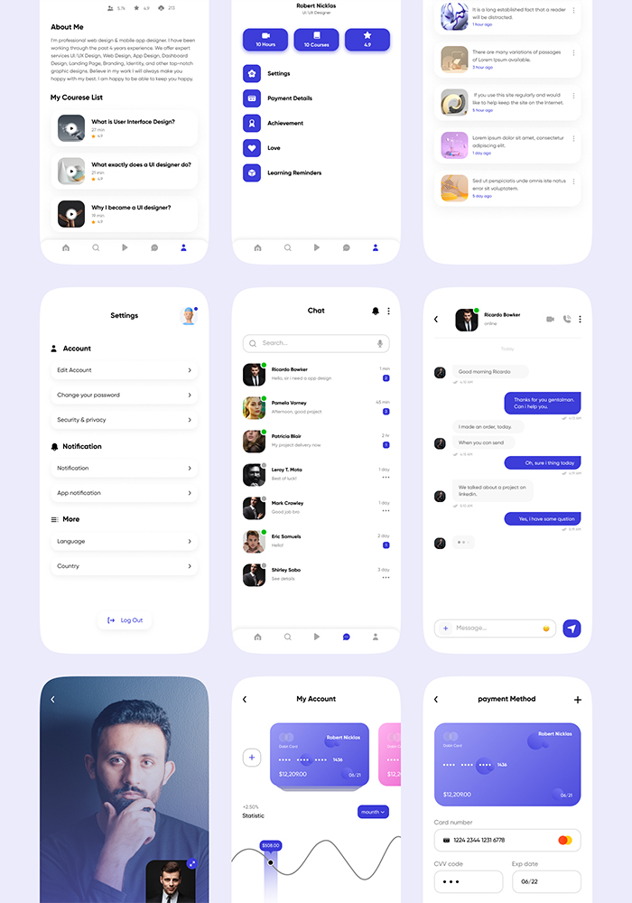 Online learning course app UI kit for figma by pixleslab | ThemeForest