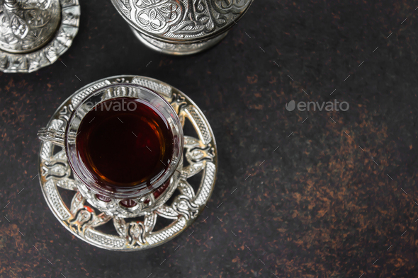 Turkish Tea In Traditional Glasses On Table Traditional Turkish
