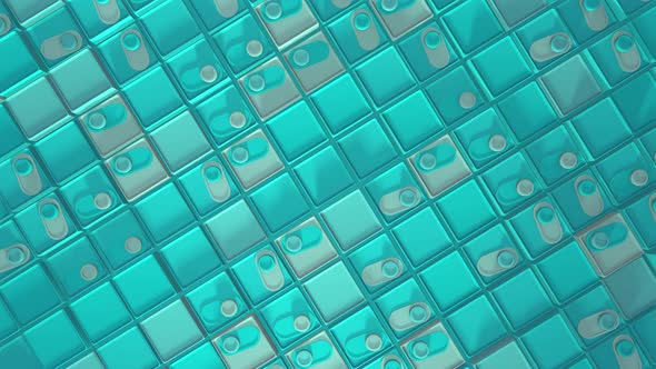 Turquoise minimalism color geometric abstract video with switches and cubes.