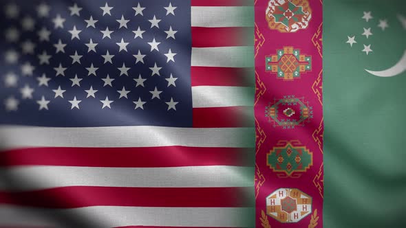 USA Turkmenistan Flag Loop Background 4K