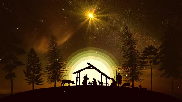 Nativity Christmas Story under Starry Sky