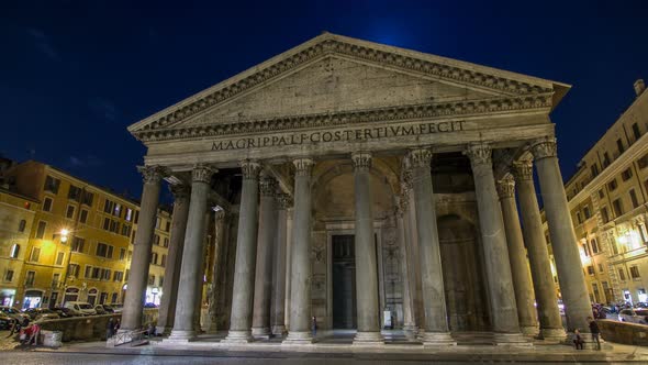 Night Timelapse Hyperlapse of Pantheon Ancient Architecture of Rome Italy alt