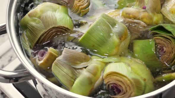 Boiling Artichokes in Saucepan alt