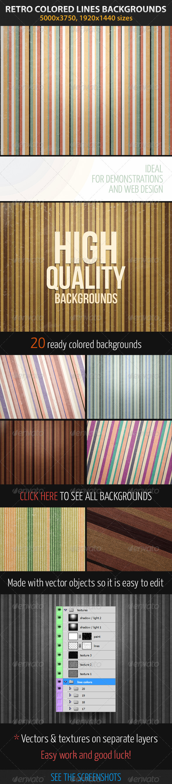 Retro Colored Lines - Patterns Backgrounds