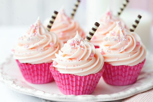 Plate of pink cupcakes - Stock Photo - Images