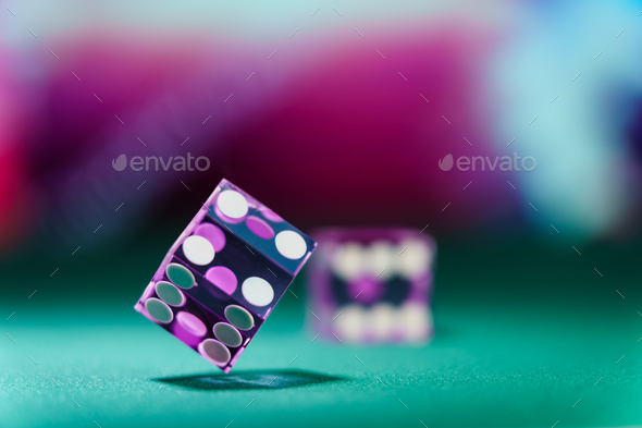 Casino purple dice at the casino - Stock Photo - Images