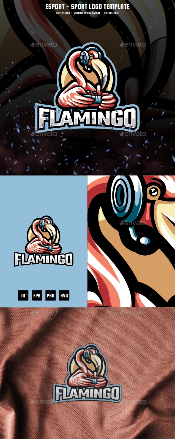 Flamingo Gaming E-sport and Sport Logo Template