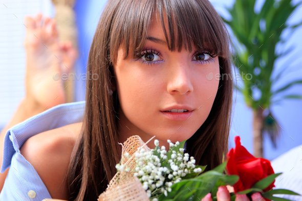 Charming woman with rose - Stock Photo - Images